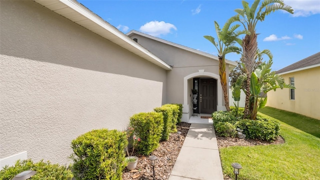 7120 Forest Mere Dr, Riverview, FL 33578 - property entrance with stucco siding and a yard