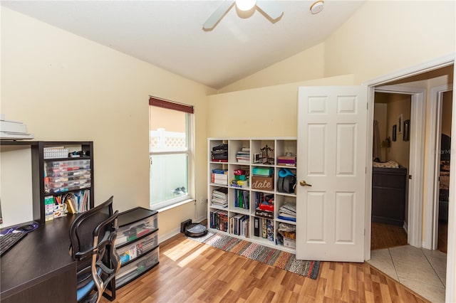 643 Blenheim Loop, Winter Springs, FL 32708 - office space featuring lofted ceiling, wood finished floors, and ceiling fan