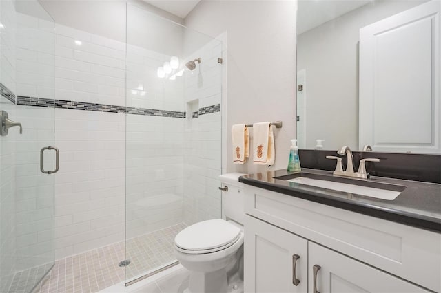 6879 Talamore Dr, Wesley Chapel, FL 33545 - full bath featuring a shower stall, vanity, and tile patterned flooring