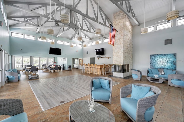 5722 Biscayne Ct Unit 107, New Port Richey, FL 34652 - building lobby with high vaulted ceiling and beam ceiling