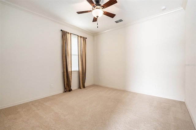 19209 Long Lake Ranch Blvd, Lutz, FL 33558 - spare room featuring ornamental molding, light colored carpet, a ceiling fan, and a smoke detector