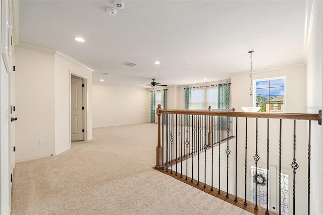 19209 Long Lake Ranch Blvd, Lutz, FL 33558 - corridor featuring carpet floors, recessed lighting, an upstairs landing, and crown molding