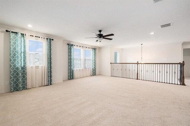19209 Long Lake Ranch Blvd, Lutz, FL 33558 - unfurnished room with ceiling fan, carpet flooring, recessed lighting, and ornamental molding