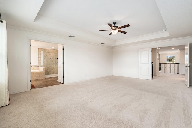 19209 Long Lake Ranch Blvd, Lutz, FL 33558 - unfurnished room featuring crown molding, a ceiling fan, a raised ceiling, and light carpet