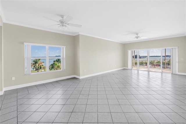 423 150th Ave Unit 1501, Madeira Beach, FL 33708 - spare room with ceiling fan, ornamental molding, and light tile patterned flooring