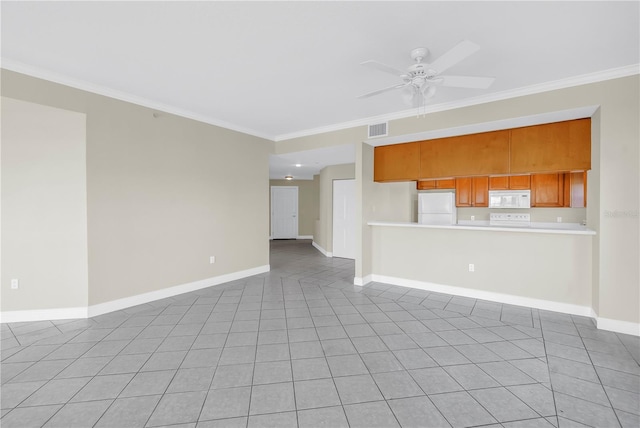 423 150th Ave Unit 1501, Madeira Beach, FL 33708 - unfurnished living room with crown molding, ceiling fan, and light tile patterned floors