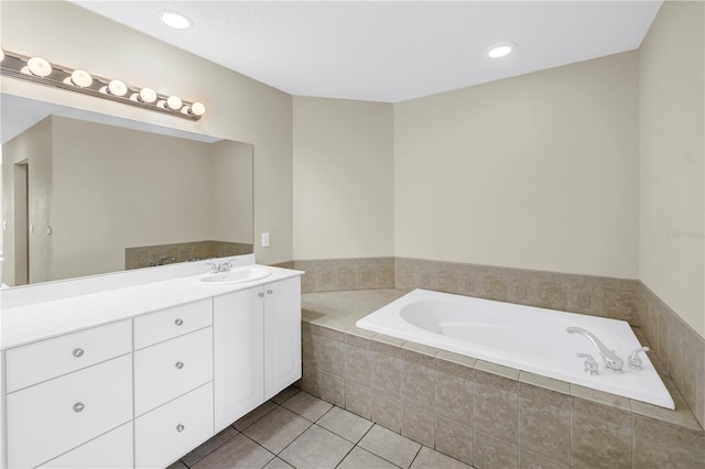 423 150th Ave Unit 1501, Madeira Beach, FL 33708 - bathroom with vanity, a bath, tile patterned floors, and recessed lighting