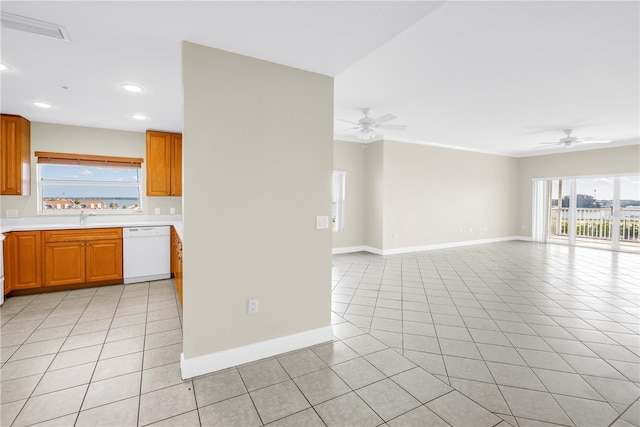 423 150th Ave Unit 1501, Madeira Beach, FL 33708 - unfurnished living room with ceiling fan, light tile patterned floors, and recessed lighting