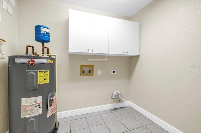 423 150th Ave Unit 1501, Madeira Beach, FL 33708 - washroom featuring electric water heater, hookup for an electric dryer, light tile patterned floors, cabinet space, and washer hookup