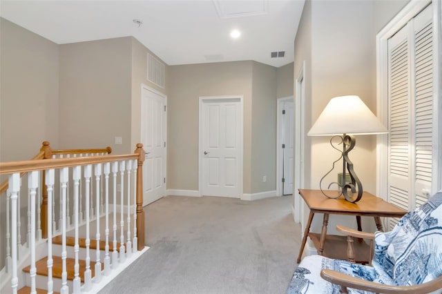 6513 Sand Shore Ln, New Port Richey, FL 34652 - hall featuring carpet floors, an upstairs landing, and recessed lighting