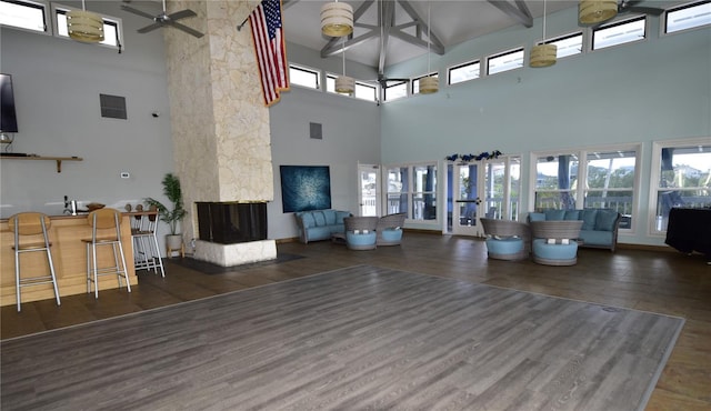 6513 Sand Shore Ln, New Port Richey, FL 34652 - community lobby with a high ceiling and beamed ceiling