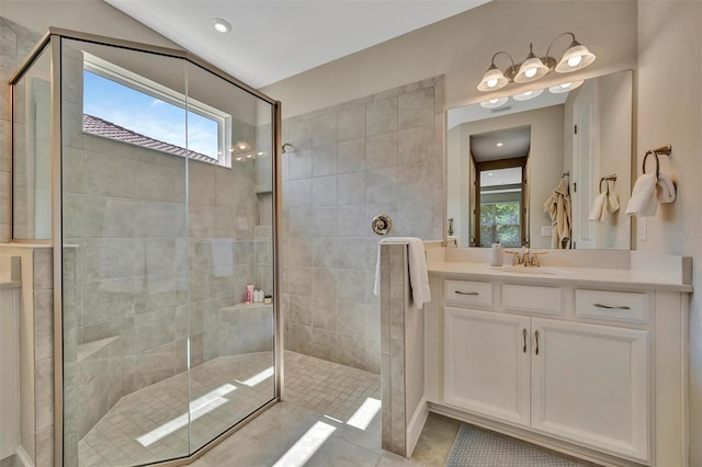 5320 Morey Farms Loop, Palmetto, FL 34221 - full bathroom featuring vanity, a shower stall, and tile patterned flooring