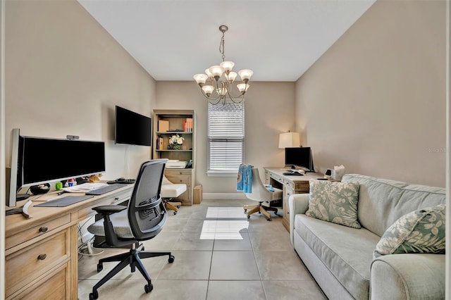 5320 Morey Farms Loop, Palmetto, FL 34221 - office area with a chandelier and light tile patterned floors