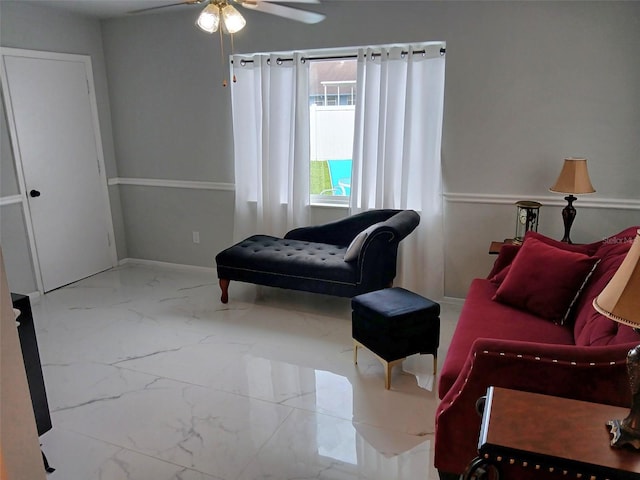 1583 Eunice Ln, Clearwater, FL 33756 - living area featuring marble finish flooring and ceiling fan