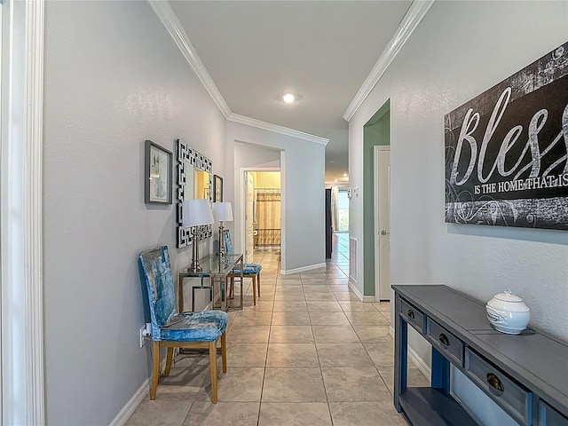 11703 Brighton Knoll Loop, Riverview, FL 33579 - hall with crown molding and light tile patterned flooring