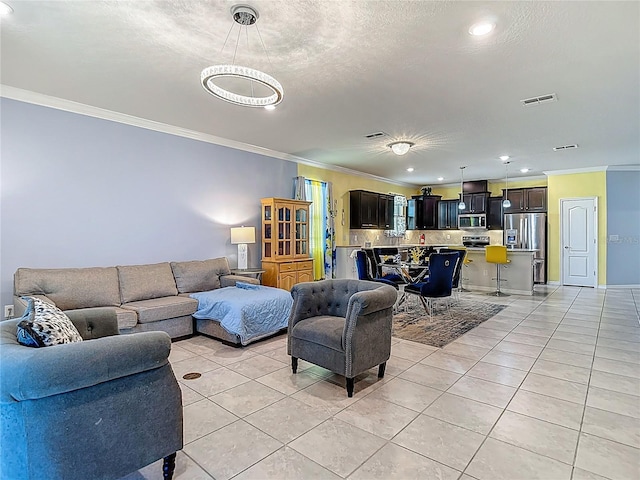11703 Brighton Knoll Loop, Riverview, FL 33579 - living area featuring ornamental molding, light tile patterned floors, and recessed lighting