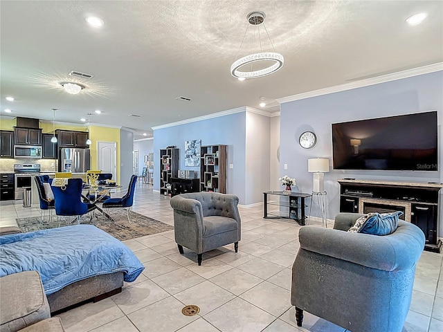 11703 Brighton Knoll Loop, Riverview, FL 33579 - living area featuring crown molding, light tile patterned flooring, and recessed lighting