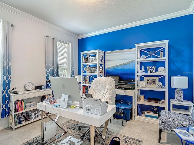 11703 Brighton Knoll Loop, Riverview, FL 33579 - office with crown molding and a textured ceiling