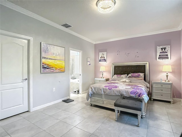 11703 Brighton Knoll Loop, Riverview, FL 33579 - bedroom with crown molding, light tile patterned flooring, and connected bathroom