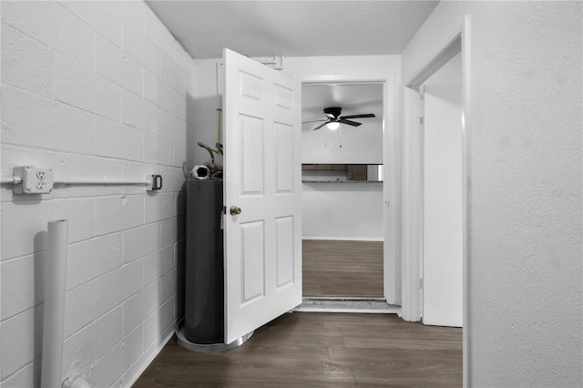 1116 Jadewood Ave, Clearwater, FL 33759 - corridor featuring dark wood finished floors, concrete block wall, and water heater