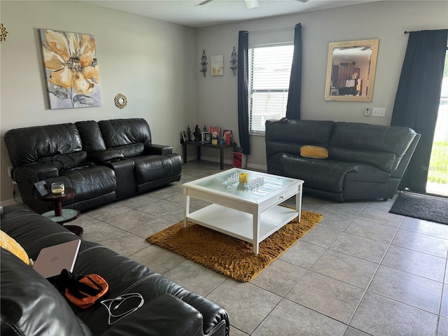 10108 Rosemary Leaf Ln, Riverview, FL 33578 - living room featuring tile patterned floors, healthy amount of natural light, and ceiling fan