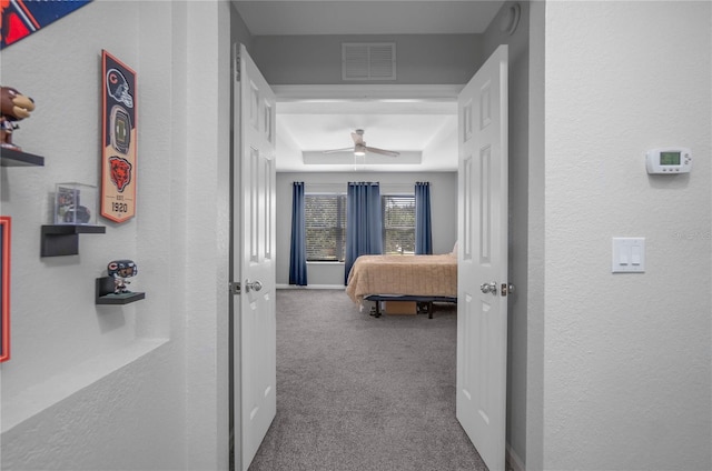 3921 SW 51st Ter, Ocala, FL 34474 - corridor featuring a tray ceiling, carpet flooring, and a textured wall