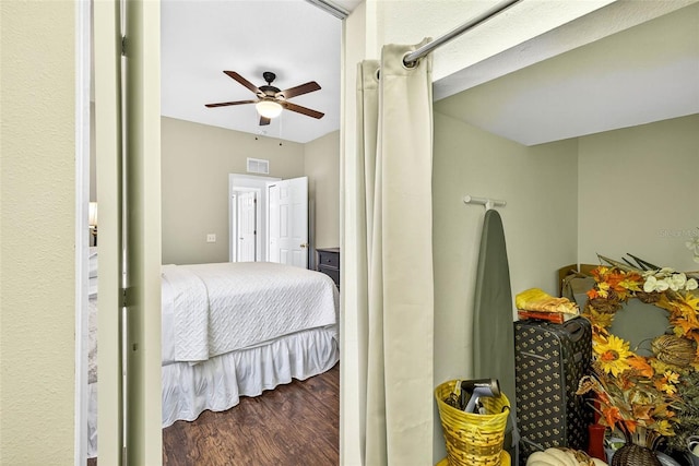 19028 Narimore Dr, Land O Lakes, FL 34638 - bedroom with wood finished floors and a ceiling fan