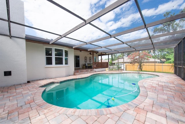 2174 Kent Ave, Clearwater, FL 33764 - view of pool featuring a patio, ceiling fan, and a lanai