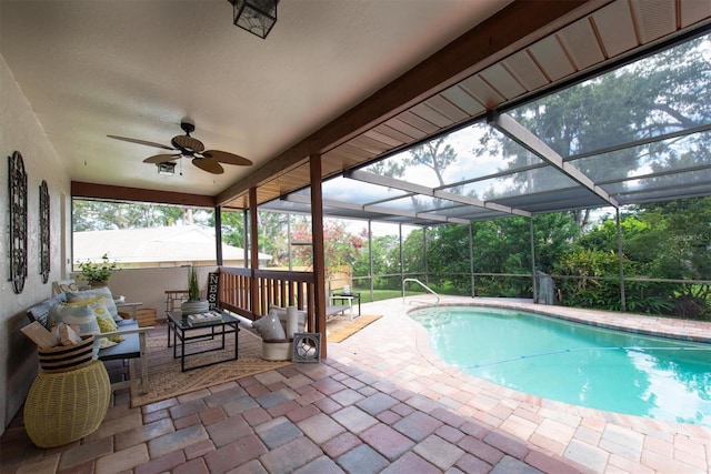 2174 Kent Ave, Clearwater, FL 33764 - view of swimming pool with a patio area, ceiling fan, and glass enclosure