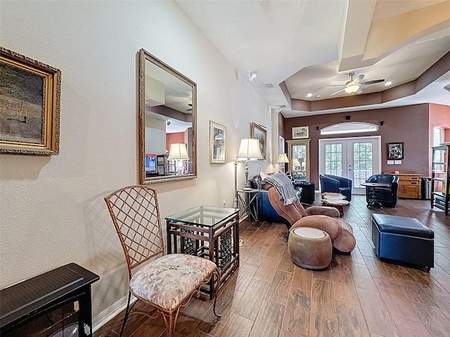 12200 Hunters Lake Dr, New Port Richey, FL 34654 - living area with wood finished floors and ceiling fan
