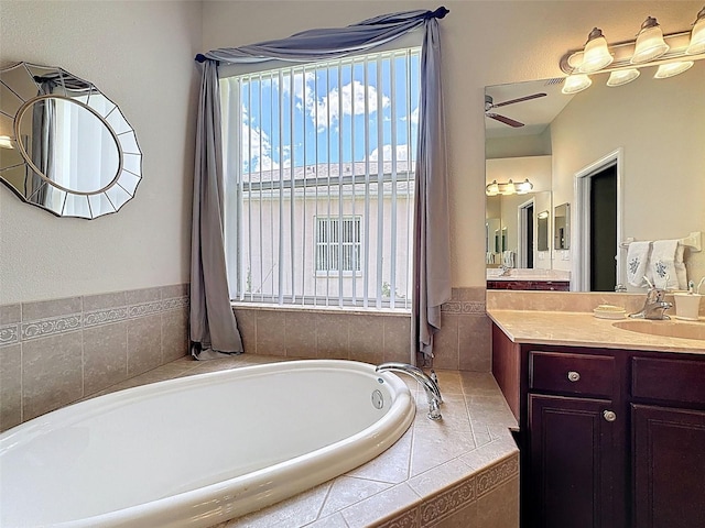 12200 Hunters Lake Dr, New Port Richey, FL 34654 - full bath with a garden tub, vanity, and ceiling fan