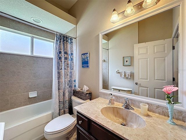 12200 Hunters Lake Dr, New Port Richey, FL 34654 - full bathroom featuring vanity, shower / bath combo with shower curtain, and a textured wall
