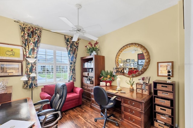 4743 Spinnaker Dr, Bradenton, FL 34208 - office area featuring a ceiling fan and wood finished floors