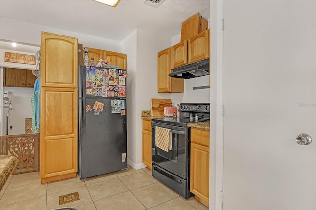 1340 NE Mariposa Dr NE, Palm Bay, FL 32905 - kitchen with black appliances, under cabinet range hood, light tile patterned floors, and stone counters