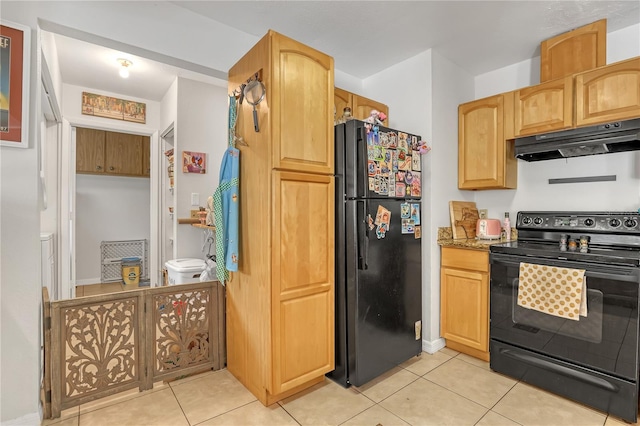 1340 NE Mariposa Dr NE, Palm Bay, FL 32905 - kitchen featuring black appliances, under cabinet range hood, light tile patterned floors, and light stone countertops
