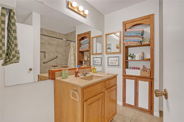 1340 NE Mariposa Dr NE, Palm Bay, FL 32905 - full bath with vanity, a tile shower, and tile patterned floors