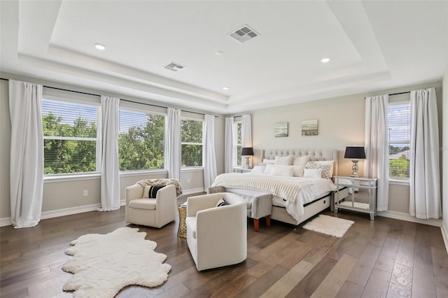 2903 Cordoba Ranch Blvd, Lutz, FL 33559 - bedroom with a raised ceiling, multiple windows, dark wood-type flooring, and recessed lighting