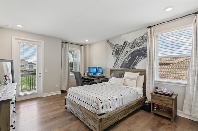 2903 Cordoba Ranch Blvd, Lutz, FL 33559 - bedroom featuring access to outside, wood finished floors, a desk, and recessed lighting
