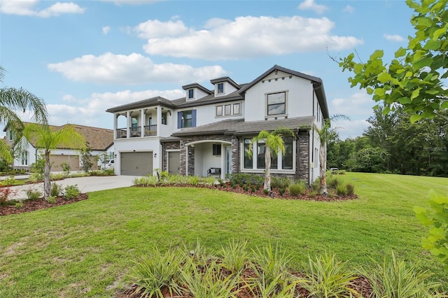 2903 Cordoba Ranch Blvd, Lutz, FL 33559 - view of front of home with stone siding, stucco siding, an attached garage, concrete driveway, and a front yard