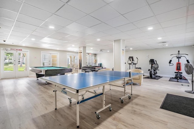 2700 Bayshore Blvd Unit 6210, Dunedin, FL 34698 - rec room featuring french doors, light wood-style floors, billiards, and a paneled ceiling