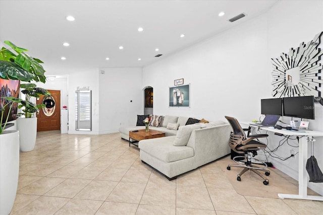 9831 Edmonton Dr, Land O Lakes, FL 34638 - office space featuring recessed lighting, light tile patterned flooring, and arched walkways