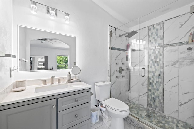 9831 Edmonton Dr, Land O Lakes, FL 34638 - full bath with vanity, a marble finish shower, and marble look tile flooring