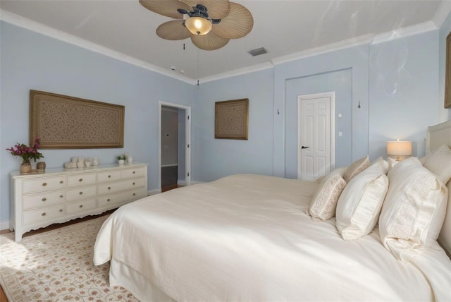 4147 Grandchamp Cir, Palm Harbor, FL 34685 - bedroom with crown molding and a ceiling fan