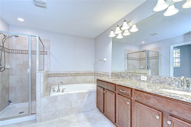 828 Terra Vista St, Brandon, FL 33511 - full bathroom featuring a shower stall, a bath, and double vanity
