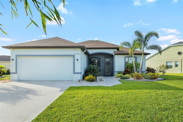 12830 24th Street Cir E, Parrish, FL 34219 - single story home featuring stucco siding, a front lawn, an attached garage, concrete driveway, and a shingled roof