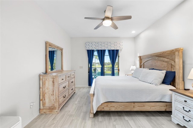 12830 24th Street Cir E, Parrish, FL 34219 - bedroom with access to outside, light wood-type flooring, ceiling fan, and recessed lighting
