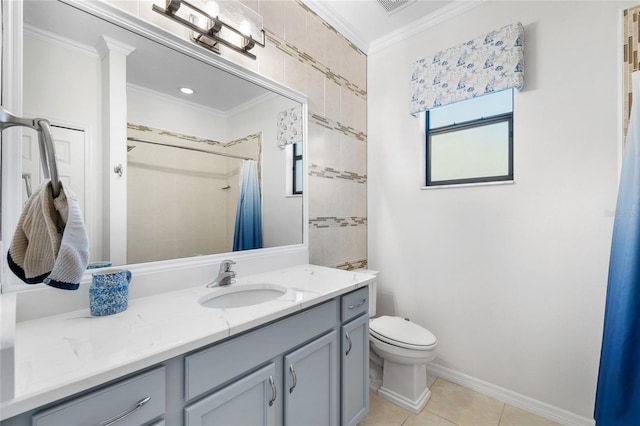 12830 24th Street Cir E, Parrish, FL 34219 - bathroom with crown molding, vanity, a shower with curtain, and tile patterned flooring