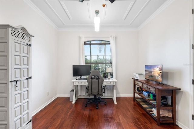12830 24th Street Cir E, Parrish, FL 34219 - office featuring dark wood finished floors and ornamental molding