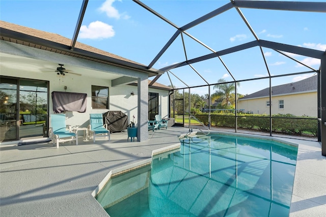 12830 24th Street Cir E, Parrish, FL 34219 - swimming pool featuring a patio, ceiling fan, and a lanai