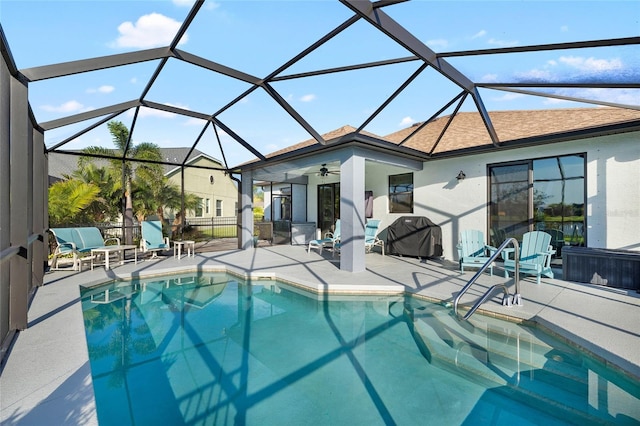 12830 24th Street Cir E, Parrish, FL 34219 - swimming pool featuring a patio, a ceiling fan, and a lanai